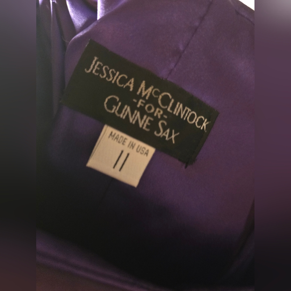 Jessica McClintock For Gunne Sax Deep Purple Satin Strapless Dress Size 11 - Picture 3 of 5